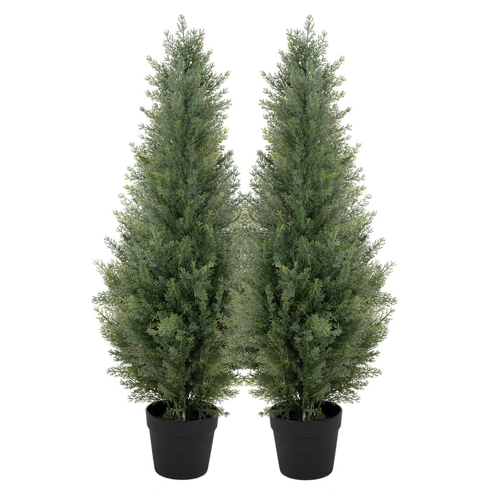 3ft/4ft/5ft UV Resistant Artificial Topiary Trees Outdoor, 60in Faux Cedar Tree with Full & Realistic Leaves, Fake Cypress Tree for Front Door Proch Patio Deck Balcony Yard Decor