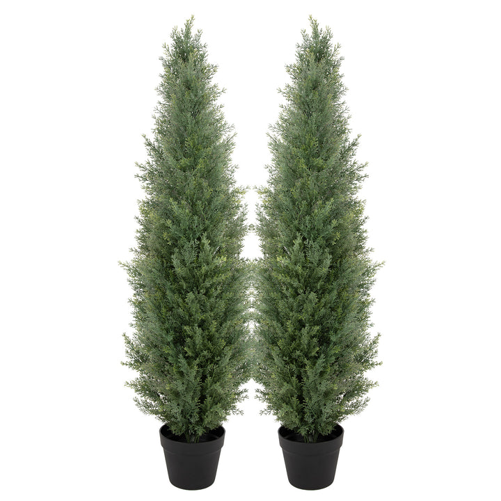 3ft/4ft/5ft UV Resistant Artificial Topiary Trees Outdoor, 60in Faux Cedar Tree with Full & Realistic Leaves, Fake Cypress Tree for Front Door Proch Patio Deck Balcony Yard Decor