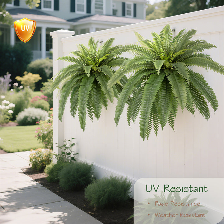 31in/39in/48in UV Resistant Artificial Ferns for Outdoors Large, Realistic Fake Boston Fern with Full Multiple Silk Fronds, Faux Boston Fern for Porch Outdoors, Garden or Hanging, 2 Pack
