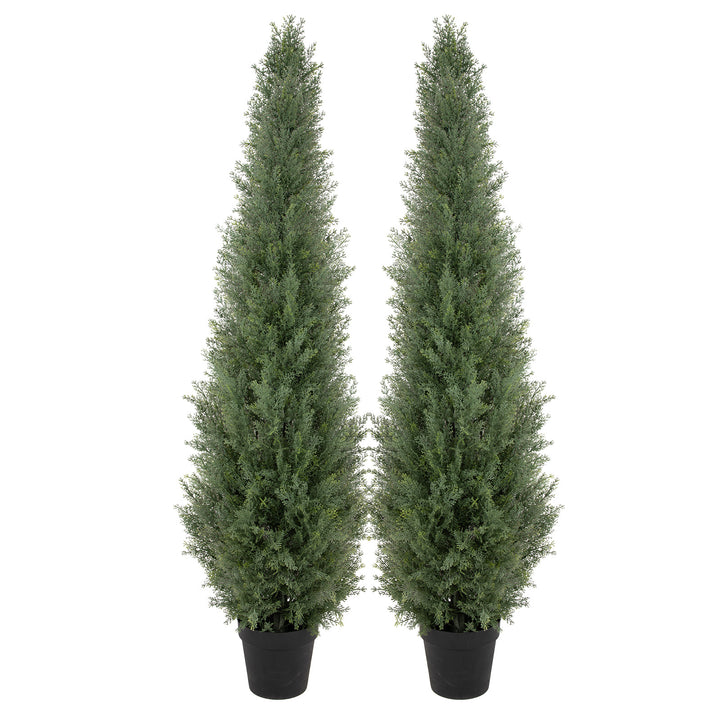 3ft/4ft/5ft UV Resistant Artificial Topiary Trees Outdoor, 60in Faux Cedar Tree with Full & Realistic Leaves, Fake Cypress Tree for Front Door Proch Patio Deck Balcony Yard Decor