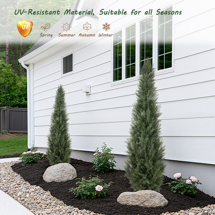 3ft/4ft/5ft UV Resistant Artificial Topiary Trees Outdoor, 60in Faux Cedar Tree with Full & Realistic Leaves, Fake Cypress Tree for Front Door Proch Patio Deck Balcony Yard Decor