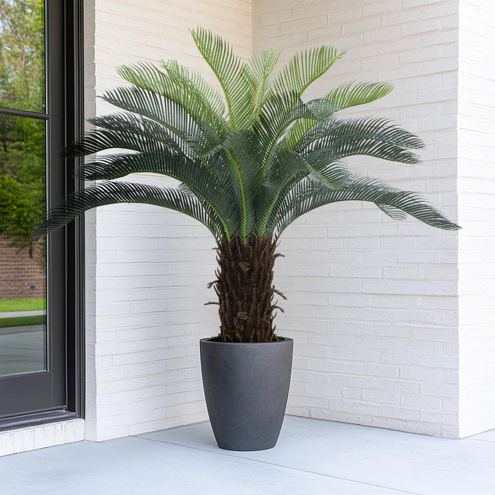 2ft/3ft/4ft UV Resistant Faux Sago Palm Tree with Natural & Lifelike Bark, Super Full Artificial Cycad Tree with Realistic Leaves for Home Office Patio Porch Front Door Decor.