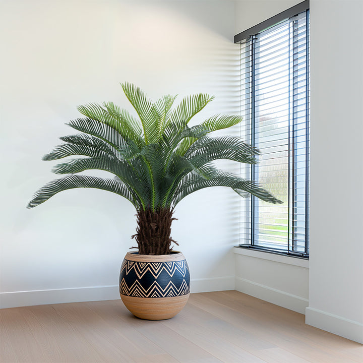2ft/3ft/4ft UV Resistant Faux Sago Palm Tree with Natural & Lifelike Bark, Super Full Artificial Cycad Tree with Realistic Leaves for Home Office Patio Porch Front Door Decor.