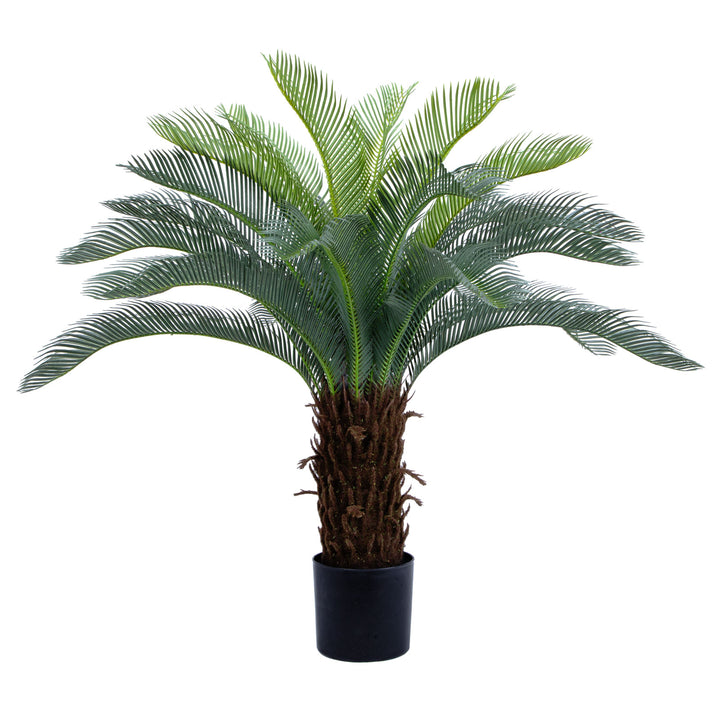 2ft/3ft/4ft UV Resistant Faux Sago Palm Tree with Natural & Lifelike Bark, Super Full Artificial Cycad Tree with Realistic Leaves for Home Office Patio Porch Front Door Decor.