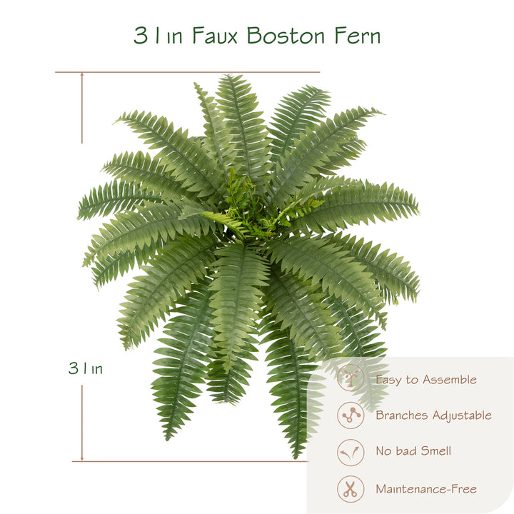 31in/39in/48in UV Resistant Artificial Ferns for Outdoors Large, Realistic Fake Boston Fern with Full Multiple Silk Fronds, Faux Boston Fern for Porch Outdoors, Garden or Hanging, 2 Pack