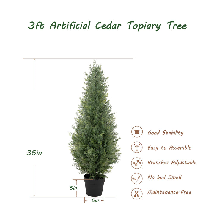 3ft/4ft/5ft UV Resistant Artificial Topiary Trees Outdoor, 60in Faux Cedar Tree with Full & Realistic Leaves, Fake Cypress Tree for Front Door Proch Patio Deck Balcony Yard Decor