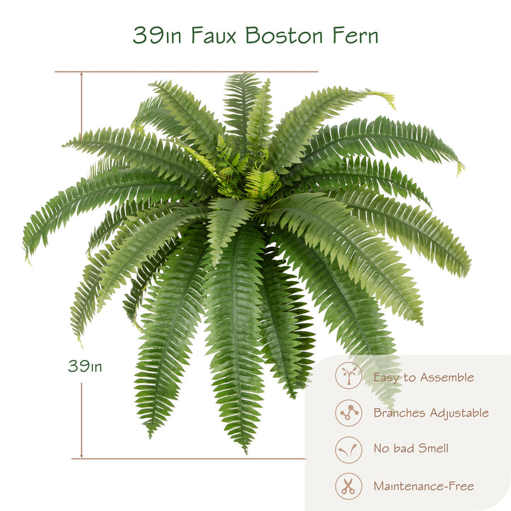 31in/39in/48in UV Resistant Artificial Ferns for Outdoors Large, Realistic Fake Boston Fern with Full Multiple Silk Fronds, Faux Boston Fern for Porch Outdoors, Garden or Hanging, 2 Pack