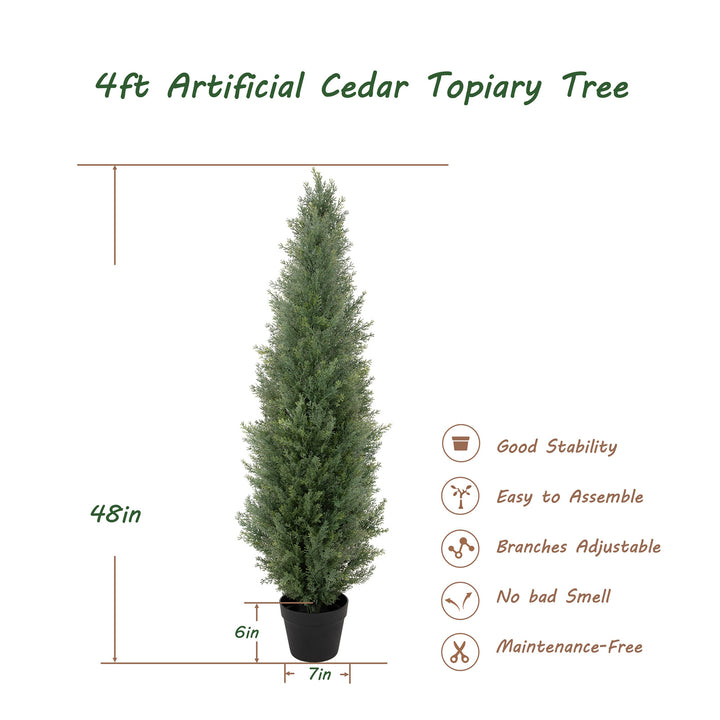 3ft/4ft/5ft UV Resistant Artificial Topiary Trees Outdoor, 60in Faux Cedar Tree with Full & Realistic Leaves, Fake Cypress Tree for Front Door Proch Patio Deck Balcony Yard Decor