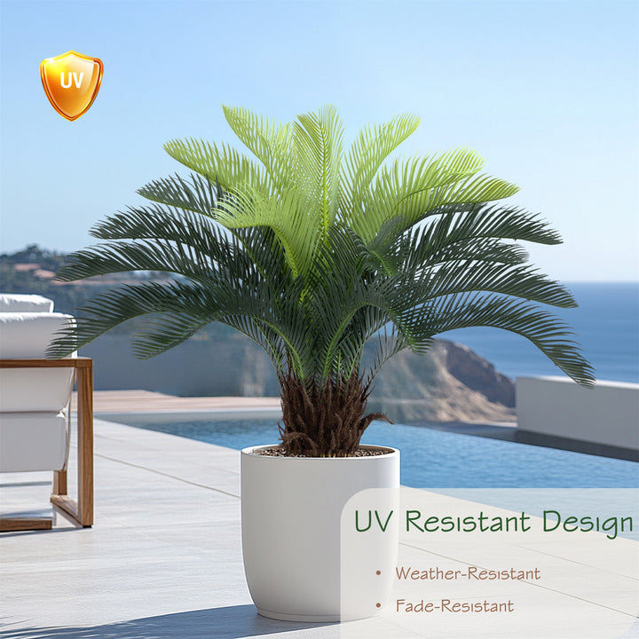 2ft/3ft/4ft UV Resistant Faux Sago Palm Tree with Natural & Lifelike Bark, Super Full Artificial Cycad Tree with Realistic Leaves for Home Office Patio Porch Front Door Decor.