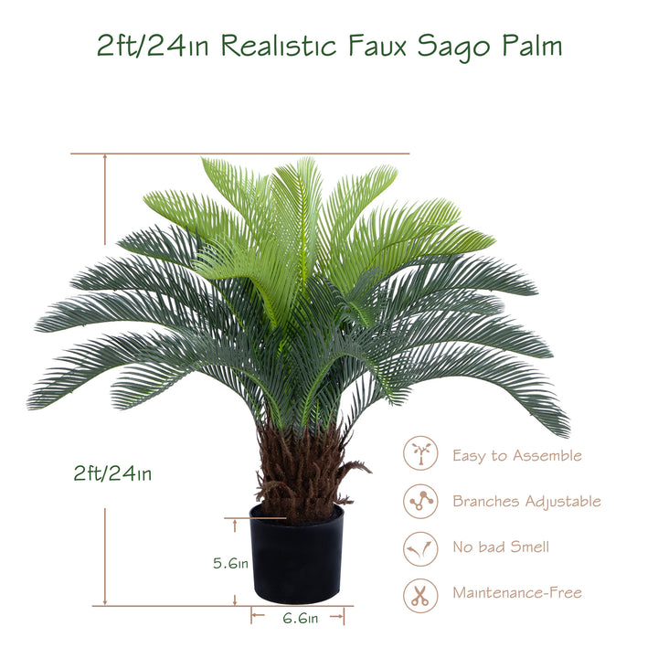 2ft/3ft/4ft UV Resistant Faux Sago Palm Tree with Natural & Lifelike Bark, Super Full Artificial Cycad Tree with Realistic Leaves for Home Office Patio Porch Front Door Decor.