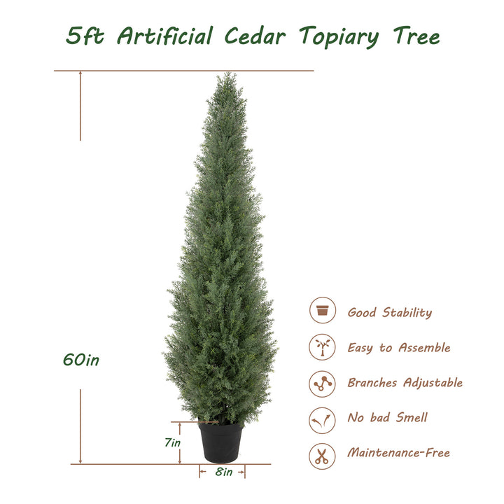 3ft/4ft/5ft UV Resistant Artificial Topiary Trees Outdoor, 60in Faux Cedar Tree with Full & Realistic Leaves, Fake Cypress Tree for Front Door Proch Patio Deck Balcony Yard Decor