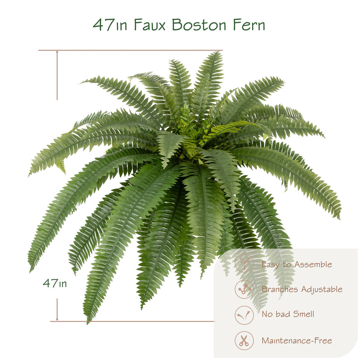 31in/39in/48in UV Resistant Artificial Ferns for Outdoors Large, Realistic Fake Boston Fern with Full Multiple Silk Fronds, Faux Boston Fern for Porch Outdoors, Garden or Hanging, 2 Pack