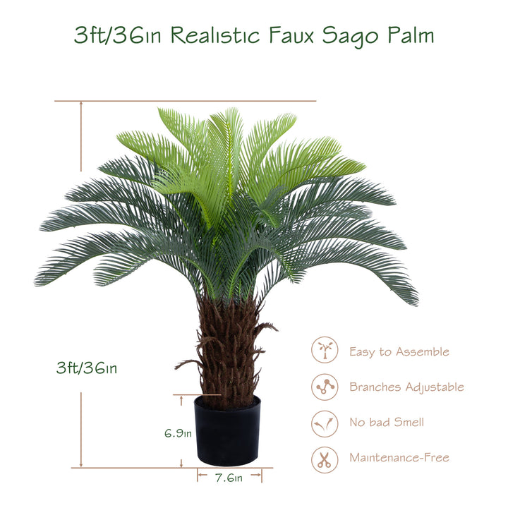 2ft/3ft/4ft UV Resistant Faux Sago Palm Tree with Natural & Lifelike Bark, Super Full Artificial Cycad Tree with Realistic Leaves for Home Office Patio Porch Front Door Decor.