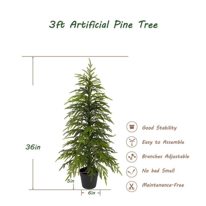 3ft/4ft /5ft Norfolk Pine Christmas Tree, 36in/48in/50in Real Touch Faux Norfolk Pine Tree with Clearly Textured Leaves, Sturdy Artificial Pine Tree for Porch Patio Outdoor Decor