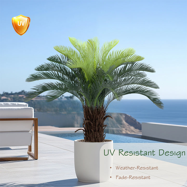 2ft/3ft/4ft UV Resistant Faux Sago Palm Tree with Natural & Lifelike Bark, Super Full Artificial Cycad Tree with Realistic Leaves for Home Office Patio Porch Front Door Decor.