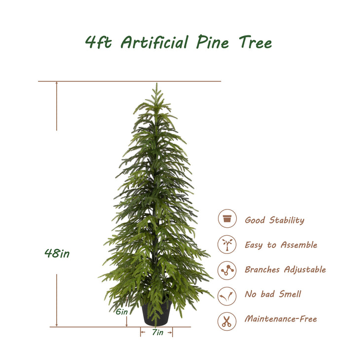 3ft/4ft /5ft Norfolk Pine Christmas Tree, 36in/48in/50in Real Touch Faux Norfolk Pine Tree with Clearly Textured Leaves, Sturdy Artificial Pine Tree for Porch Patio Outdoor Decor