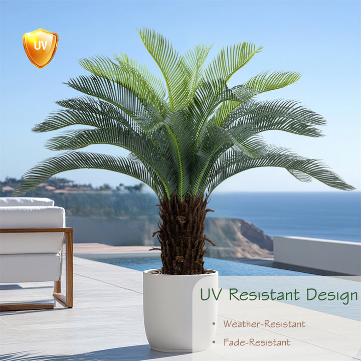 2ft/3ft/4ft UV Resistant Faux Sago Palm Tree with Natural & Lifelike Bark, Super Full Artificial Cycad Tree with Realistic Leaves for Home Office Patio Porch Front Door Decor.