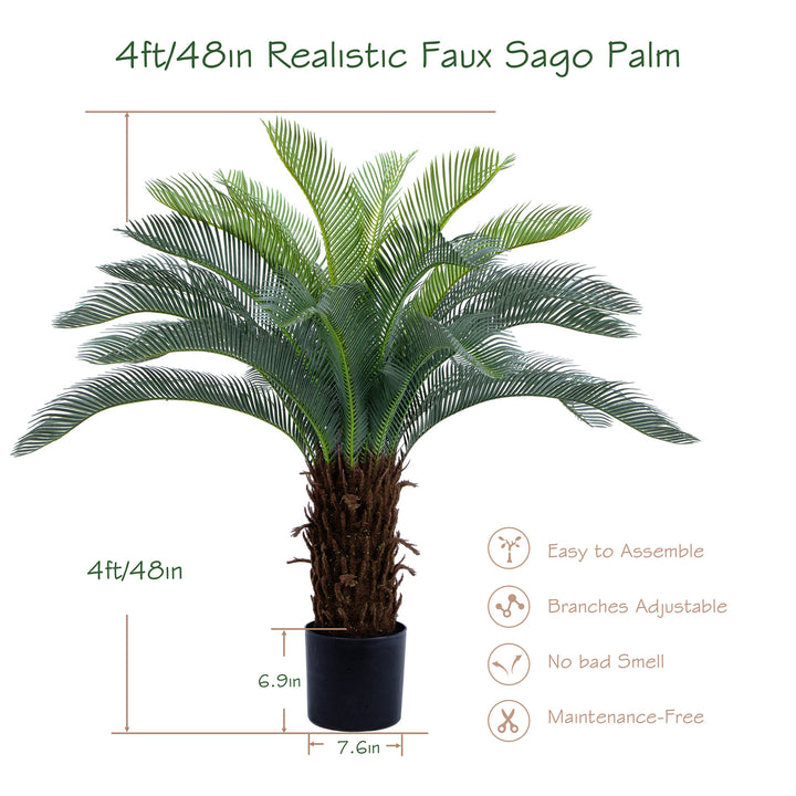 2ft/3ft/4ft UV Resistant Faux Sago Palm Tree with Natural & Lifelike Bark, Super Full Artificial Cycad Tree with Realistic Leaves for Home Office Patio Porch Front Door Decor.