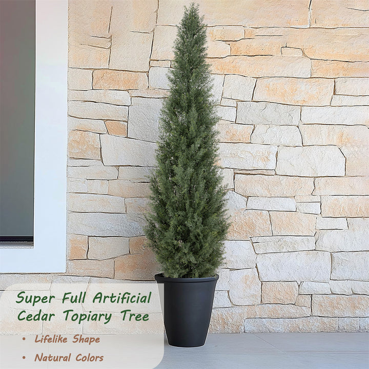 3ft/4ft/5ft UV Resistant Artificial Topiary Trees Outdoor, 60in Faux Cedar Tree with Full & Realistic Leaves, Fake Cypress Tree for Front Door Proch Patio Deck Balcony Yard Decor