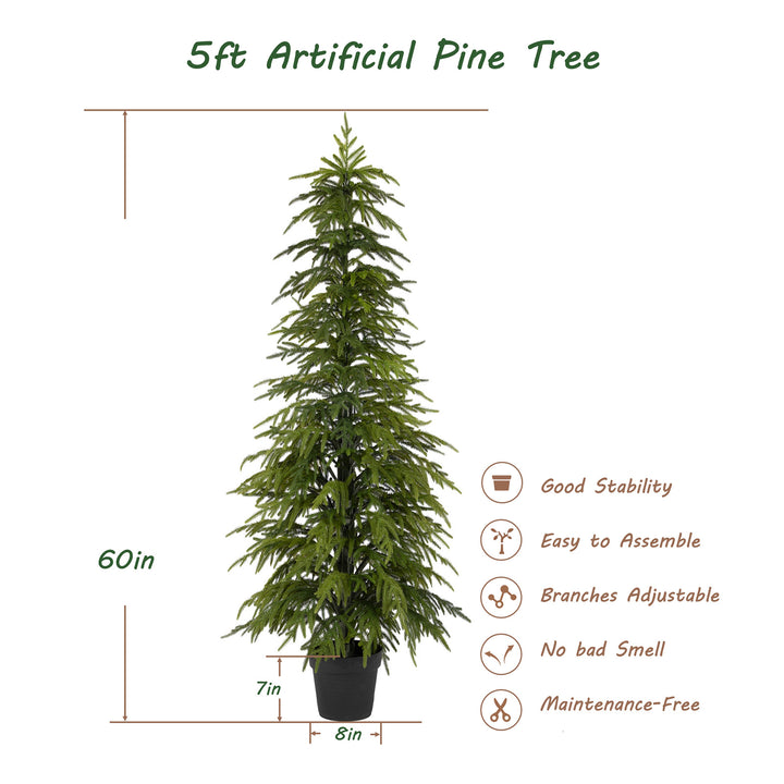 3ft/4ft /5ft Norfolk Pine Christmas Tree, 36in/48in/50in Real Touch Faux Norfolk Pine Tree with Clearly Textured Leaves, Sturdy Artificial Pine Tree for Porch Patio Outdoor Decor