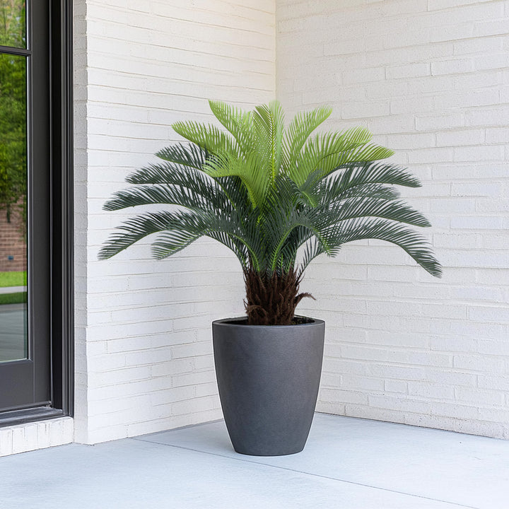 2ft/3ft/4ft UV Resistant Faux Sago Palm Tree with Natural & Lifelike Bark, Super Full Artificial Cycad Tree with Realistic Leaves for Home Office Patio Porch Front Door Decor.