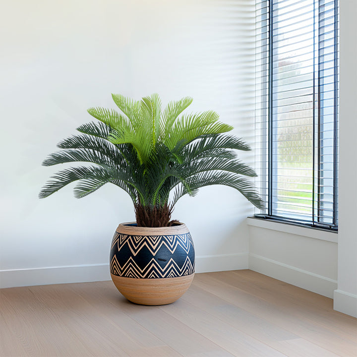 2ft/3ft/4ft UV Resistant Faux Sago Palm Tree with Natural & Lifelike Bark, Super Full Artificial Cycad Tree with Realistic Leaves for Home Office Patio Porch Front Door Decor.