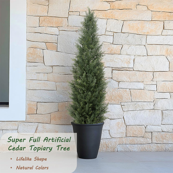 3ft/4ft/5ft UV Resistant Artificial Topiary Trees Outdoor, 60in Faux Cedar Tree with Full & Realistic Leaves, Fake Cypress Tree for Front Door Proch Patio Deck Balcony Yard Decor