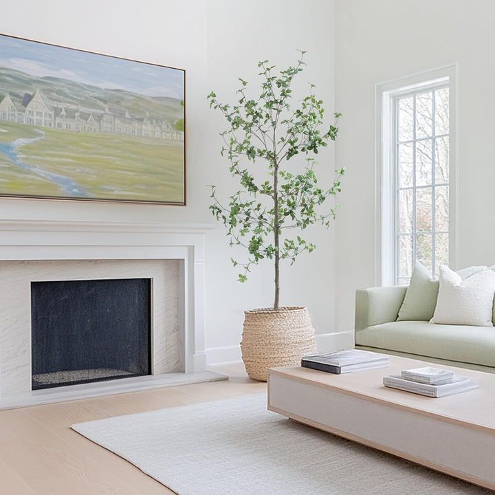 6ft/7ft Faux Quince Leaf Tree with Lifelike Leaves & Realistic Trunks, 72in Artificial Quince Leaf Tree for Garden, Home, Office, Porch, Balcony,Living Room Decor.