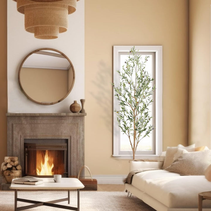 4ft/5ft/6ft/7ft Faux Olive Tree,Olive Trees Artificial Indoor with Natural Wood Trunk and Realistic Leaves and Fruits. 7 Feet(84in) Fake Olive Tree for Home House Office Décor.
