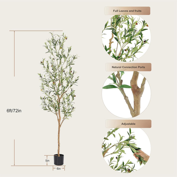 4ft/5ft/6ft/7ft Faux Olive Tree,Olive Trees Artificial Indoor with Natural Wood Trunk and Realistic Leaves and Fruits. 7 Feet(84in) Fake Olive Tree for Home House Office Décor.