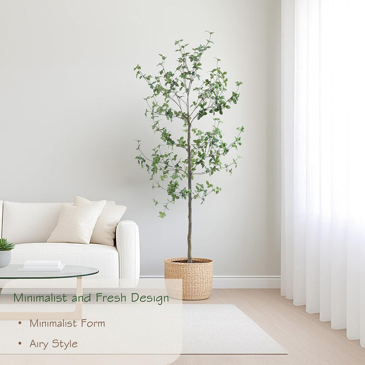 6ft/7ft Faux Quince Leaf Tree with Lifelike Leaves & Realistic Trunks, 72in Artificial Quince Leaf Tree for Garden, Home, Office, Porch, Balcony,Living Room Decor.