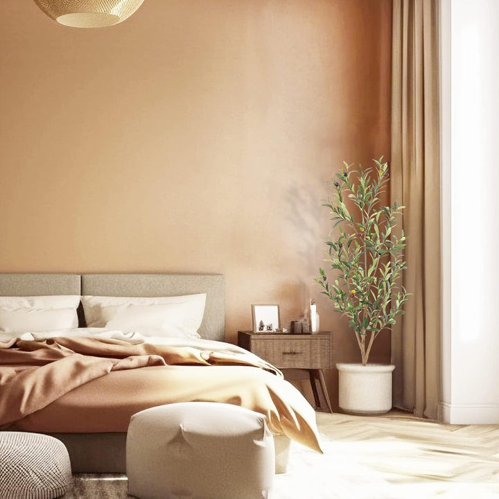 4ft/5ft/6ft/7ft Faux Olive Tree,Olive Trees Artificial Indoor with Natural Wood Trunk and Realistic Leaves and Fruits. 7 Feet(84in) Fake Olive Tree for Home House Office Décor.