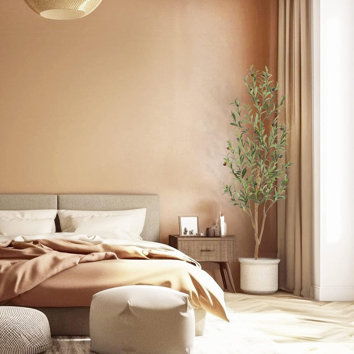 4ft/5ft/6ft/7ft Faux Olive Tree,Olive Trees Artificial Indoor with Natural Wood Trunk and Realistic Leaves and Fruits. 7 Feet(84in) Fake Olive Tree for Home House Office Décor.