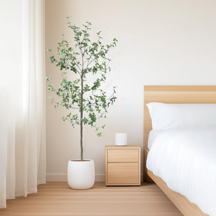 6ft/7ft Faux Quince Leaf Tree with Lifelike Leaves & Realistic Trunks, 72in Artificial Quince Leaf Tree for Garden, Home, Office, Porch, Balcony,Living Room Decor.