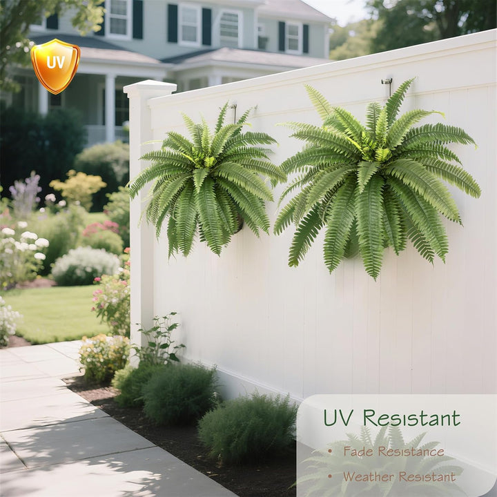 31in/39in/48in UV Resistant Artificial Ferns for Outdoors Large, Realistic Fake Boston Fern with Full Multiple Silk Fronds, Faux Boston Fern for Porch Outdoors, Garden or Hanging, 2 Pack