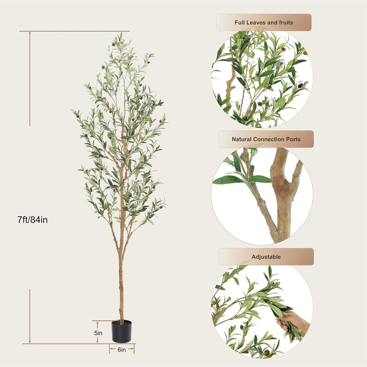 4ft/5ft/6ft/7ft Faux Olive Tree,Olive Trees Artificial Indoor with Natural Wood Trunk and Realistic Leaves and Fruits. 7 Feet(84in) Fake Olive Tree for Home House Office Décor.