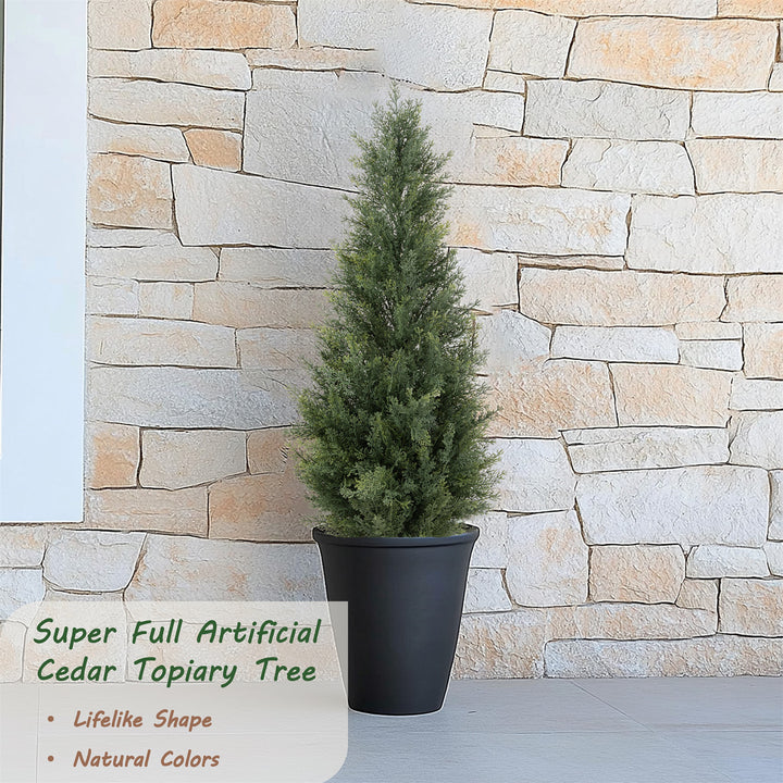 3ft/4ft/5ft UV Resistant Artificial Topiary Trees Outdoor, 60in Faux Cedar Tree with Full & Realistic Leaves, Fake Cypress Tree for Front Door Proch Patio Deck Balcony Yard Decor