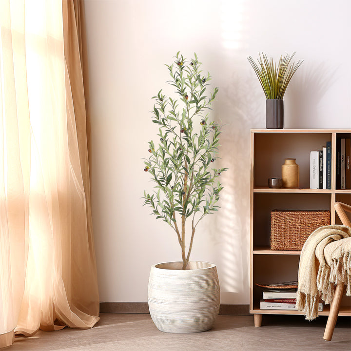 4ft/5ft/6ft/7ft Faux Olive Tree,Olive Trees Artificial Indoor with Natural Wood Trunk and Realistic Leaves and Fruits. 7 Feet(84in) Fake Olive Tree for Home House Office Décor.