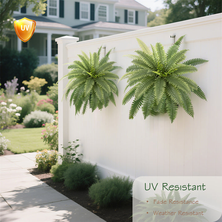 31in/39in/48in UV Resistant Artificial Ferns for Outdoors Large, Realistic Fake Boston Fern with Full Multiple Silk Fronds, Faux Boston Fern for Porch Outdoors, Garden or Hanging, 2 Pack