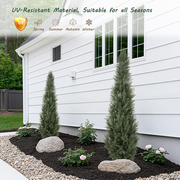 3ft/4ft/5ft UV Resistant Artificial Topiary Trees Outdoor, 60in Faux Cedar Tree with Full & Realistic Leaves, Fake Cypress Tree for Front Door Proch Patio Deck Balcony Yard Decor