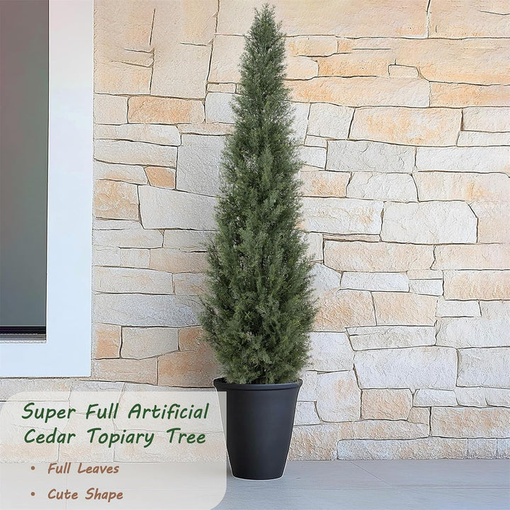 3ft/4ft/5ft UV Resistant Artificial Topiary Trees Outdoor, 60in Faux Cedar Tree with Full & Realistic Leaves, Fake Cypress Tree for Front Door Proch Patio Deck Balcony Yard Decor