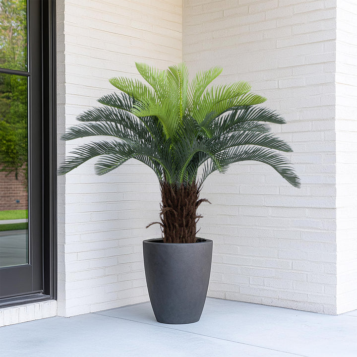 2ft/3ft/4ft UV Resistant Faux Sago Palm Tree with Natural & Lifelike Bark, Super Full Artificial Cycad Tree with Realistic Leaves for Home Office Patio Porch Front Door Decor.