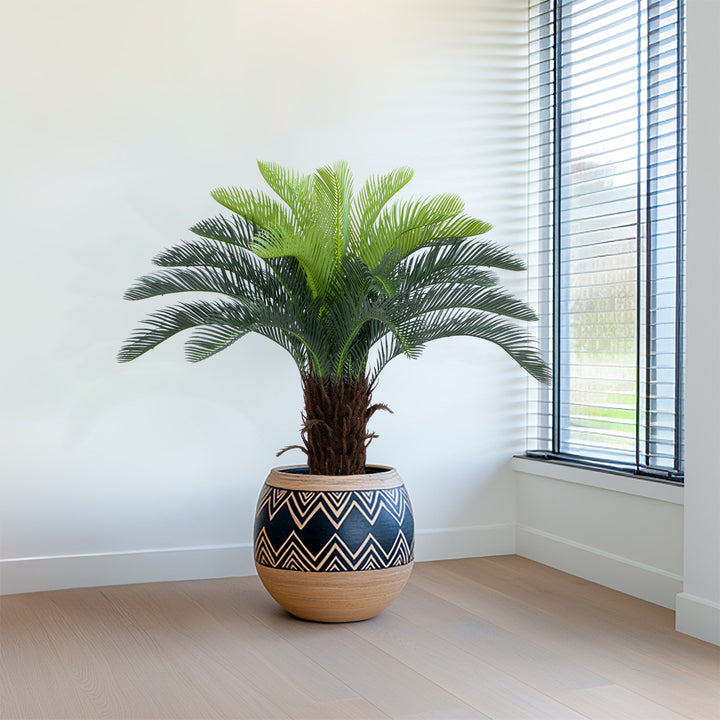 2ft/3ft/4ft UV Resistant Faux Sago Palm Tree with Natural & Lifelike Bark, Super Full Artificial Cycad Tree with Realistic Leaves for Home Office Patio Porch Front Door Decor.