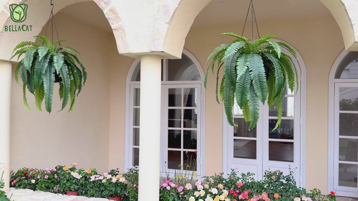 31in/39in/48in UV Resistant Artificial Ferns for Outdoors Large, Realistic Fake Boston Fern with Full Multiple Silk Fronds, Faux Boston Fern for Porch Outdoors, Garden or Hanging, 2 Pack