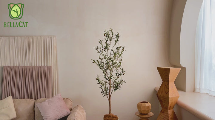 4ft/5ft/6ft/7ft Faux Olive Tree,Olive Trees Artificial Indoor with Natural Wood Trunk and Realistic Leaves and Fruits. 7 Feet(84in) Fake Olive Tree for Home House Office Décor.