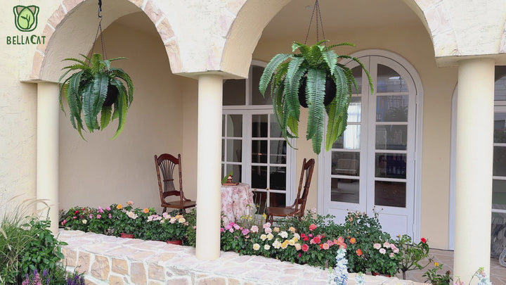 31in/39in/48in UV Resistant Artificial Ferns for Outdoors Large, Realistic Fake Boston Fern with Full Multiple Silk Fronds, Faux Boston Fern for Porch Outdoors, Garden or Hanging, 2 Pack