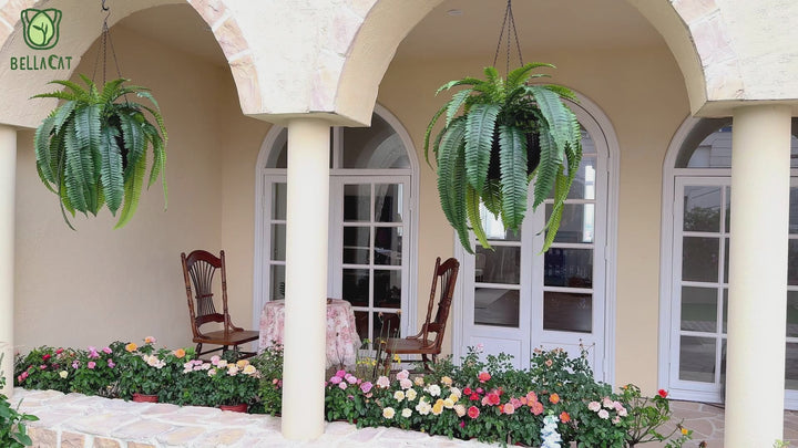 31in/39in/48in UV Resistant Artificial Ferns for Outdoors Large, Realistic Fake Boston Fern with Full Multiple Silk Fronds, Faux Boston Fern for Porch Outdoors, Garden or Hanging, 2 Pack